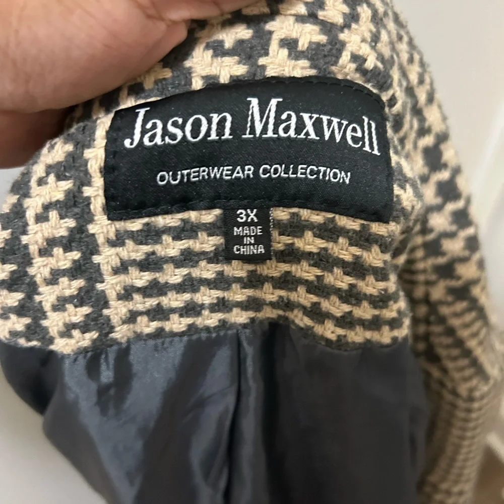 Jason Maxwell Black and Tan Houndstooth Trench Coat - Picture 5 of 5